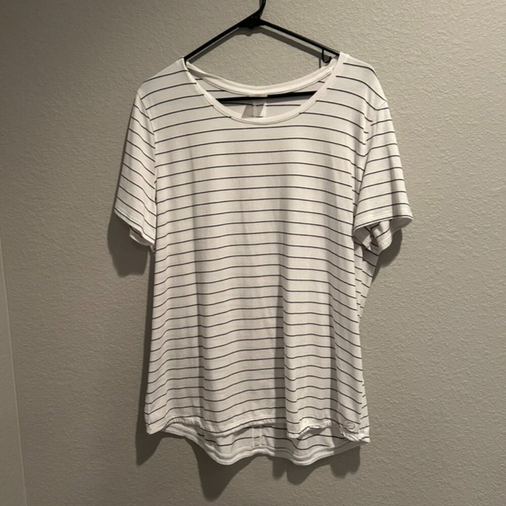 Calia Horizontally Navy Striped Ivory Short Sleeve Women's XXL